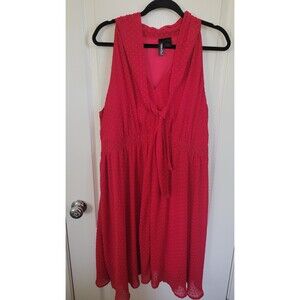 Women's Retro Chic by Torrid Red Textured Dot Chiffon Tie-Neck Dress